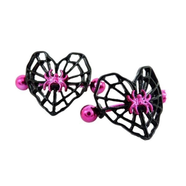 Stainless Steel Heart Spider Nipple Piercing Pink Color Spider Web Shield Barbell Nipple Rings Jewelry For Women - Image 7