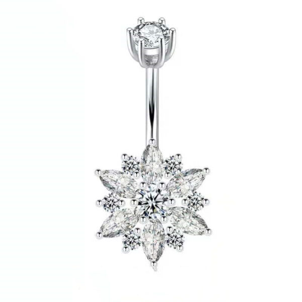 925 Silver Chrysanthemum Belly Button Ring Zircon Belly Piercing Jewelry Flower Navel Ring